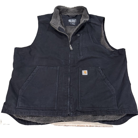 Carhartt Other - Carhartt Vest Men 2XL XXL Black Canvas Sherpa Lined Workwear Duck Relaxed Jacket